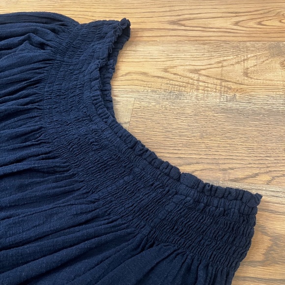 Like New [We The Free ✵ People] Navy Blue Off Shoulder Smocked Crop Top | Small - Picture 9 of 15